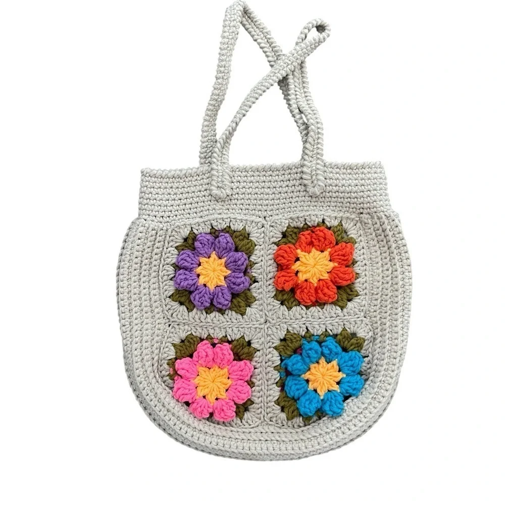 Handmade Crochet Granny Square Popcorn Stitch Floral Mini Handbag | Cottagecore